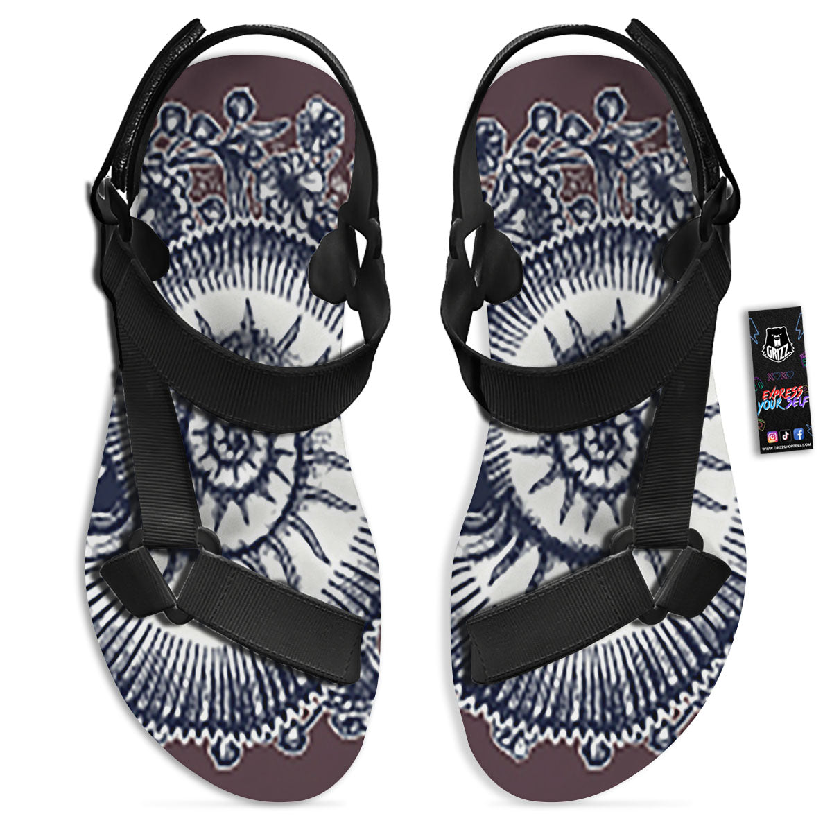 Fossil Ammonite Shell Print Black Open Toe Sandals-grizzshop