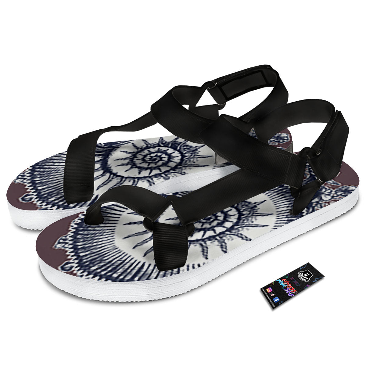 Fossil Ammonite Shell Print Black Open Toe Sandals-grizzshop