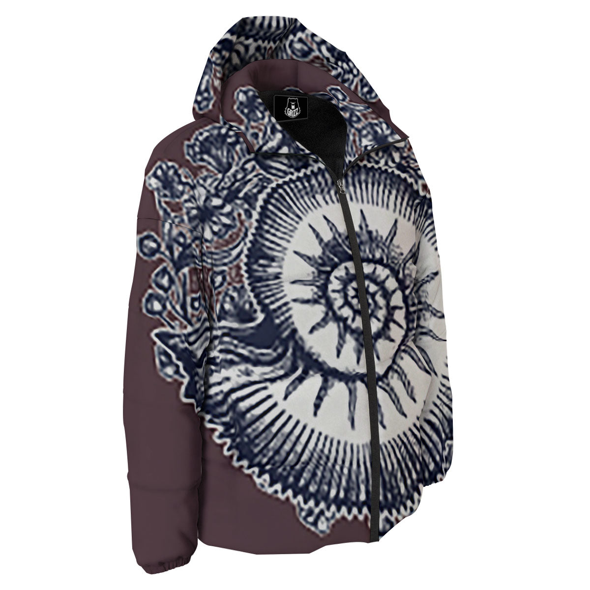 Fossil Ammonite Shell Print Down Jacket-grizzshop