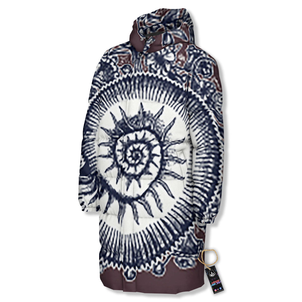 Fossil Ammonite Shell Print Long Down Jacket-grizzshop