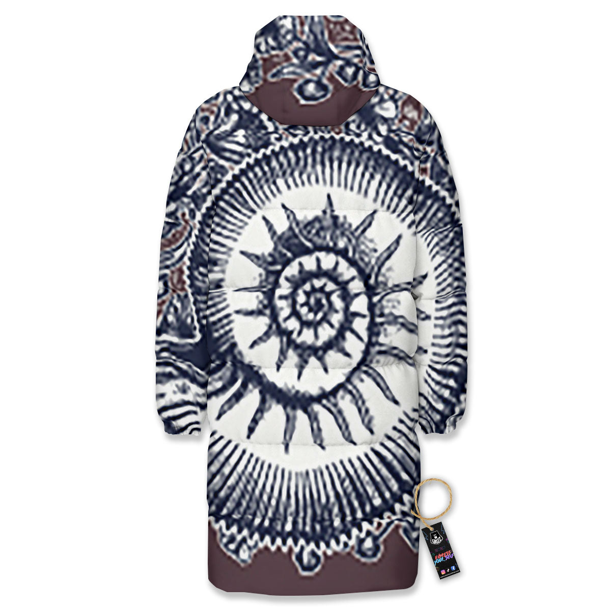 Fossil Ammonite Shell Print Long Down Jacket-grizzshop