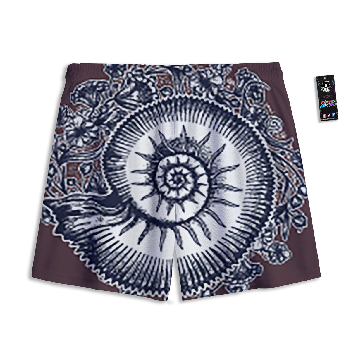 Fossil Ammonite Shell Print Mesh Shorts-grizzshop