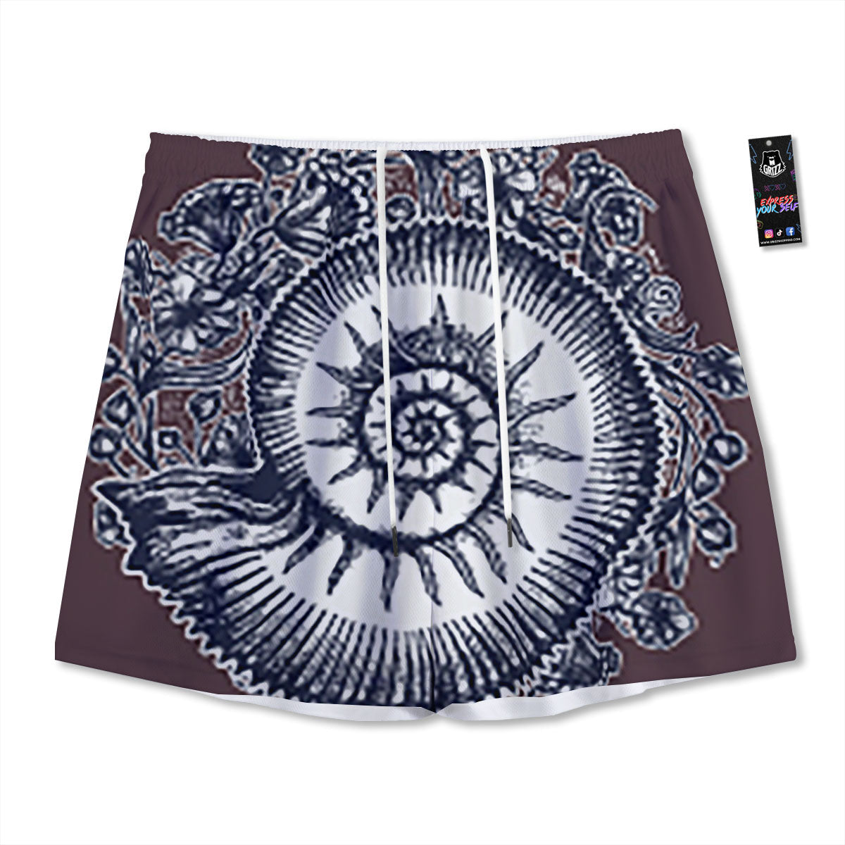 Fossil Ammonite Shell Print Mesh Shorts-grizzshop