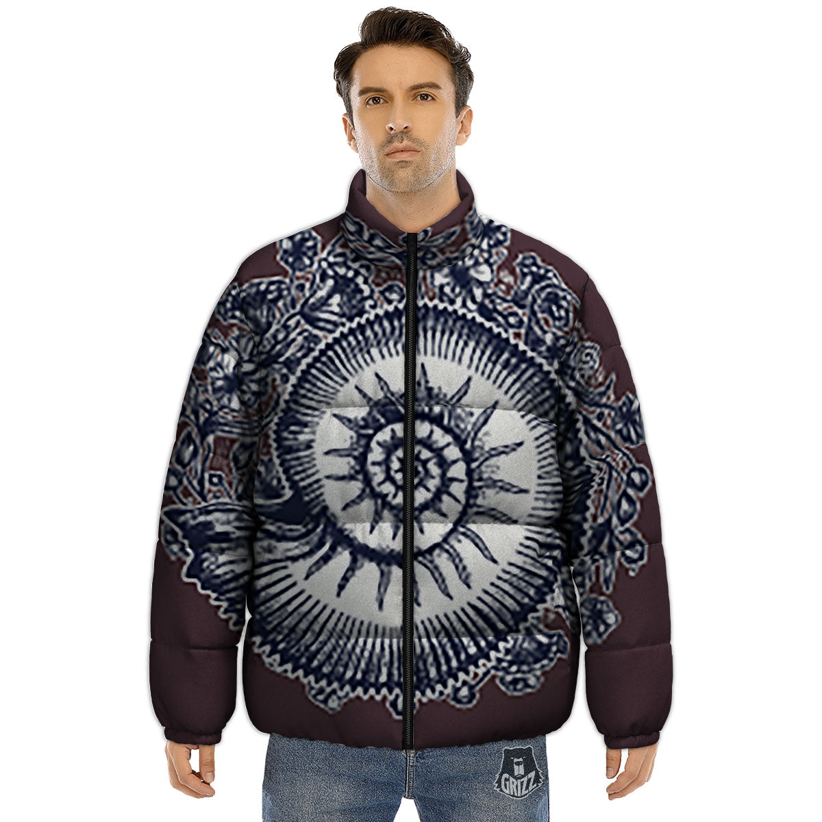 Fossil Ammonite Shell Print Puffer Jacket-grizzshop
