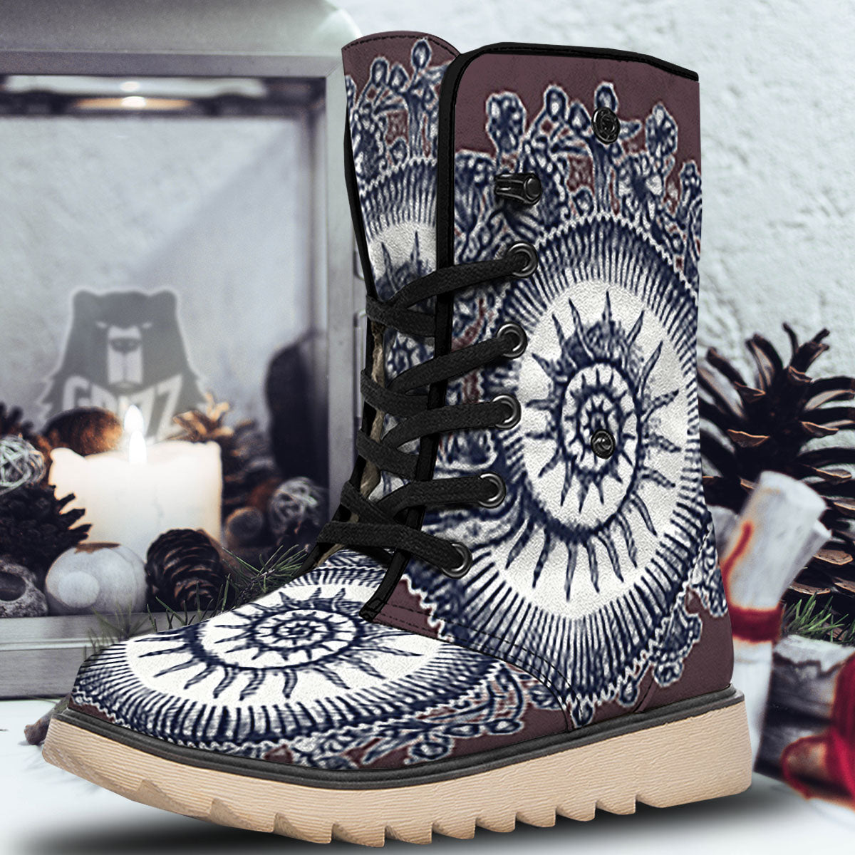 Fossil Ammonite Shell Print Snow Boots-grizzshop