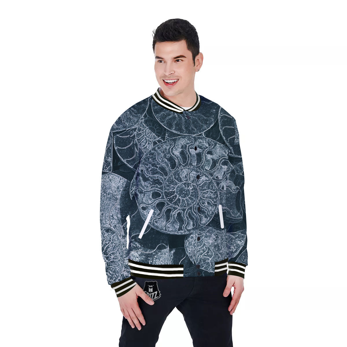 Fossil Ammonoidea Print Baseball Jacket-grizzshop