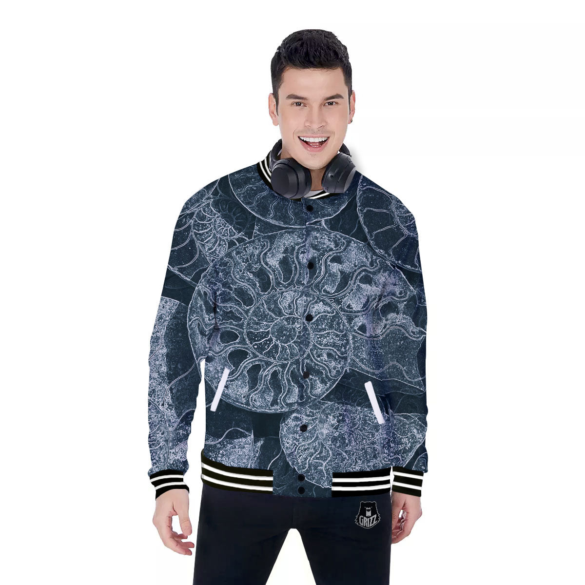 Fossil Ammonoidea Print Baseball Jacket-grizzshop