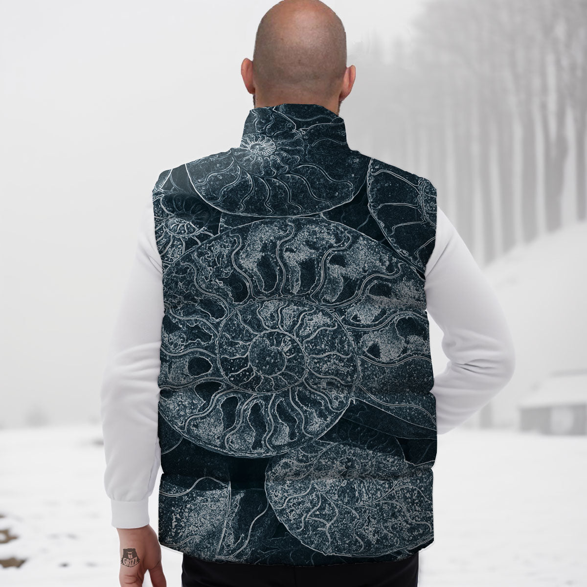 Fossil Ammonoidea Print Down Vest-grizzshop