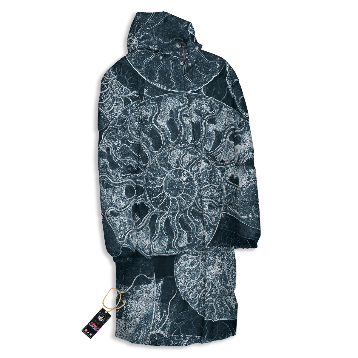Fossil Ammonoidea Print Long Down Jacket-grizzshop