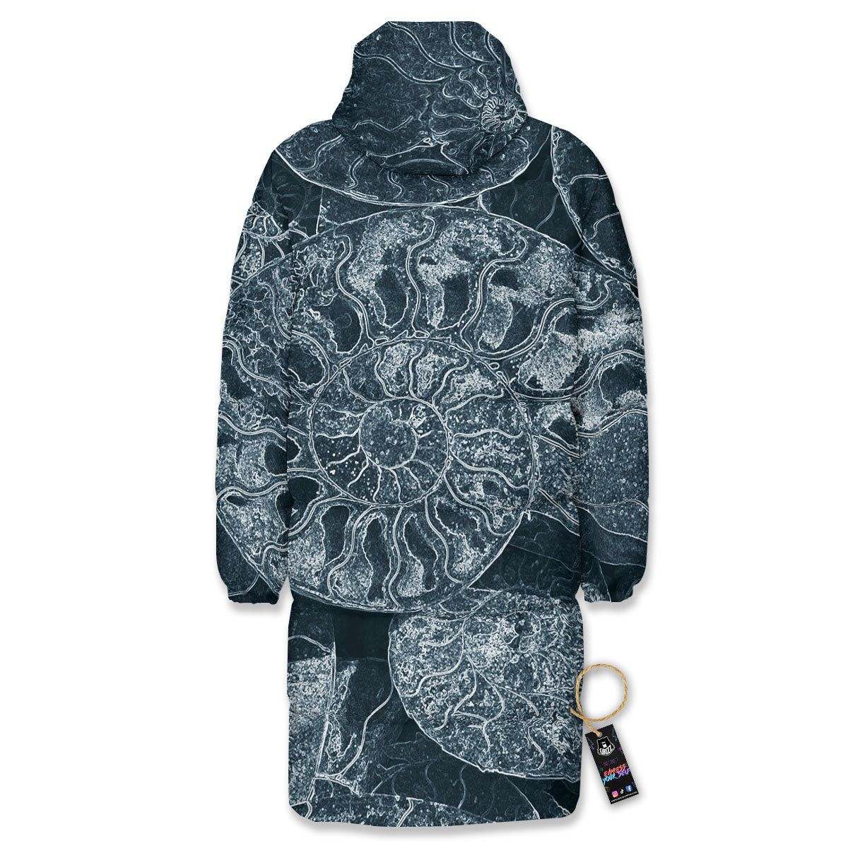 Fossil Ammonoidea Print Long Down Jacket-grizzshop