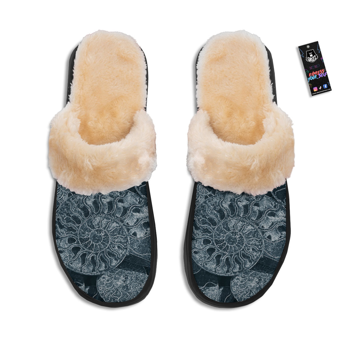 Fossil Ammonoidea Print Slippers-grizzshop