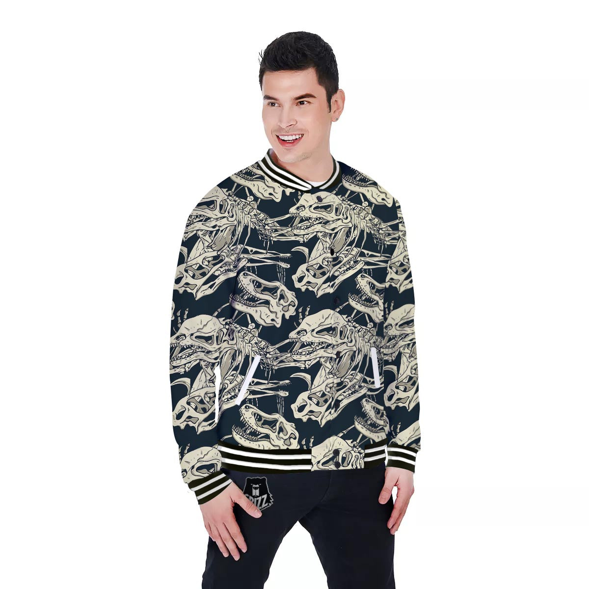 Fossil Dino And T Rex Print Pattern Baseball Jacket-grizzshop
