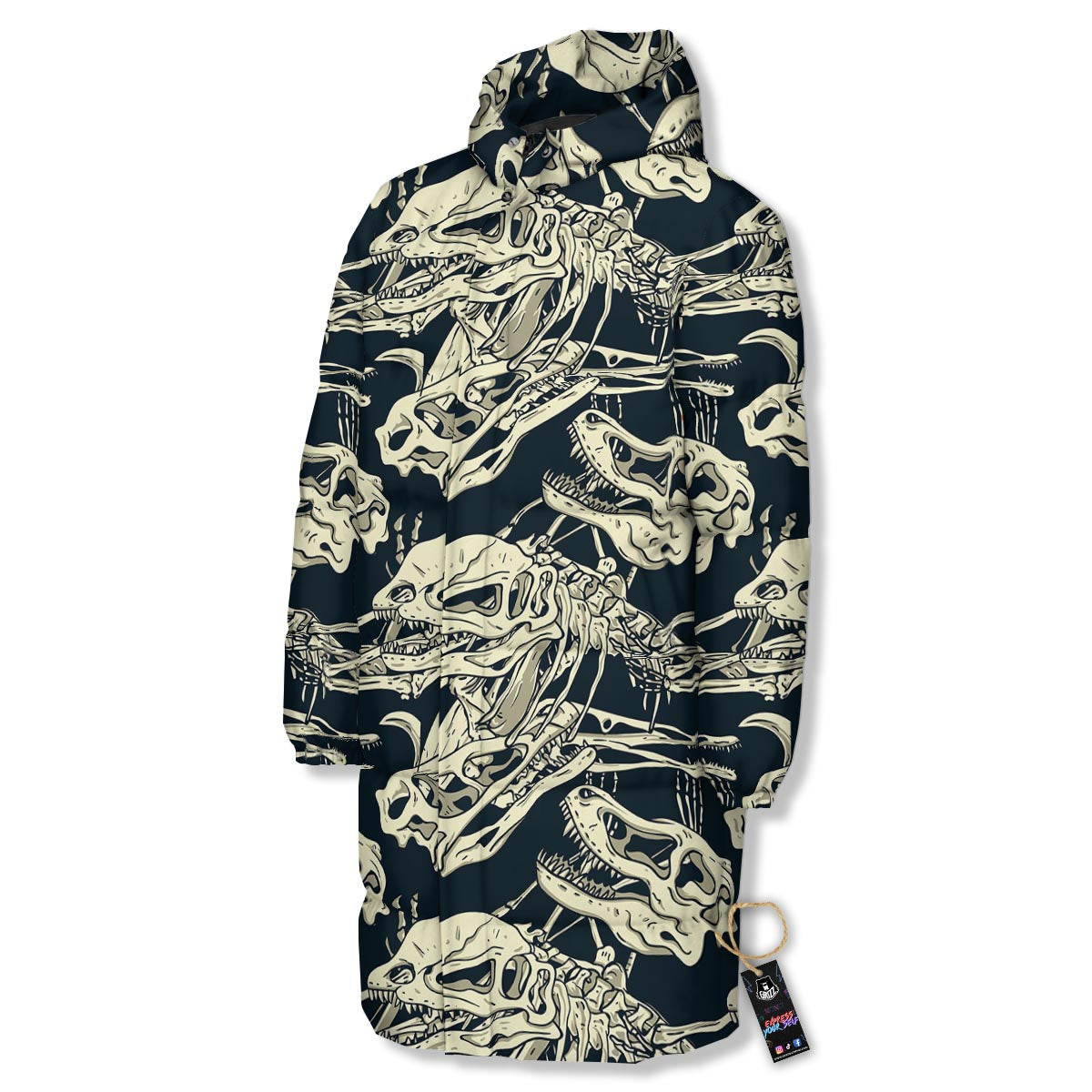 Fossil Dino And T Rex Print Pattern Long Down Jacket-grizzshop