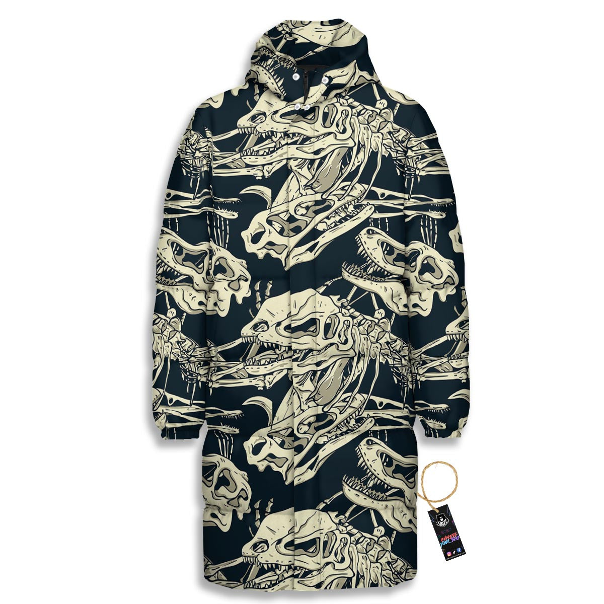 Fossil Dino And T Rex Print Pattern Long Down Jacket-grizzshop