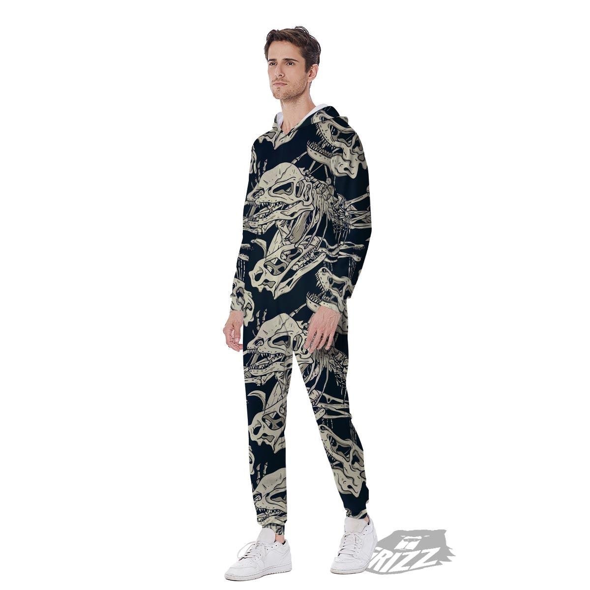 Fossil Dino And T Rex Print Pattern Men's Jumpsuit-grizzshop