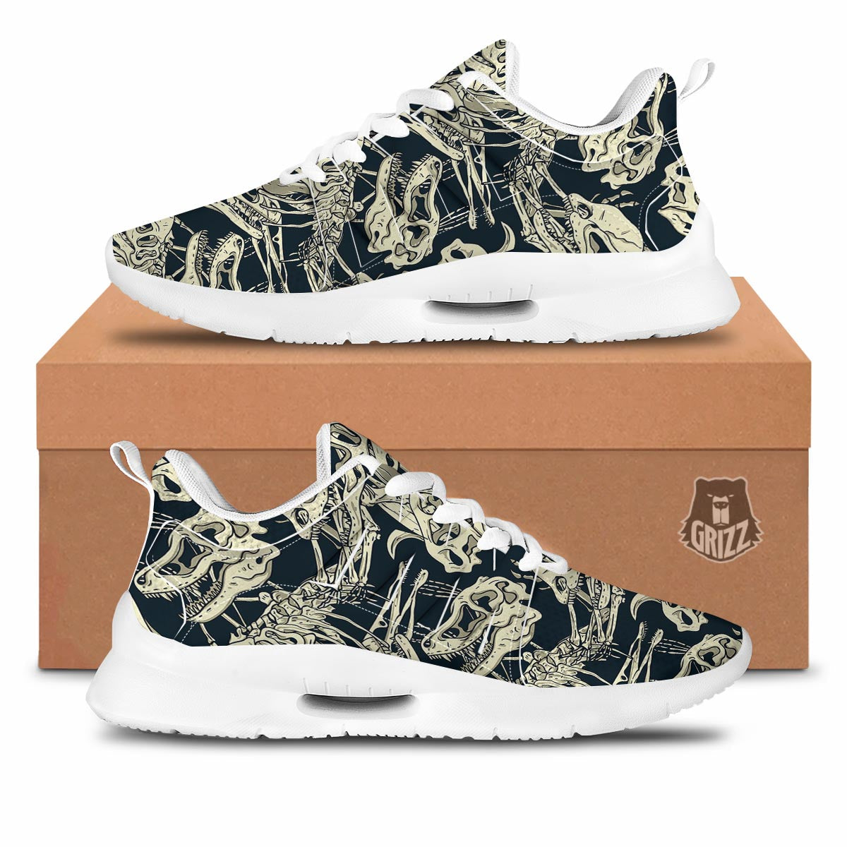 Fossil Dino And T Rex Print Pattern Tennis Shoes-grizzshop