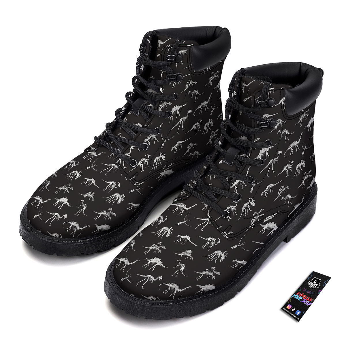 Fossil Dino Skeleton Print Pattern Boots-grizzshop