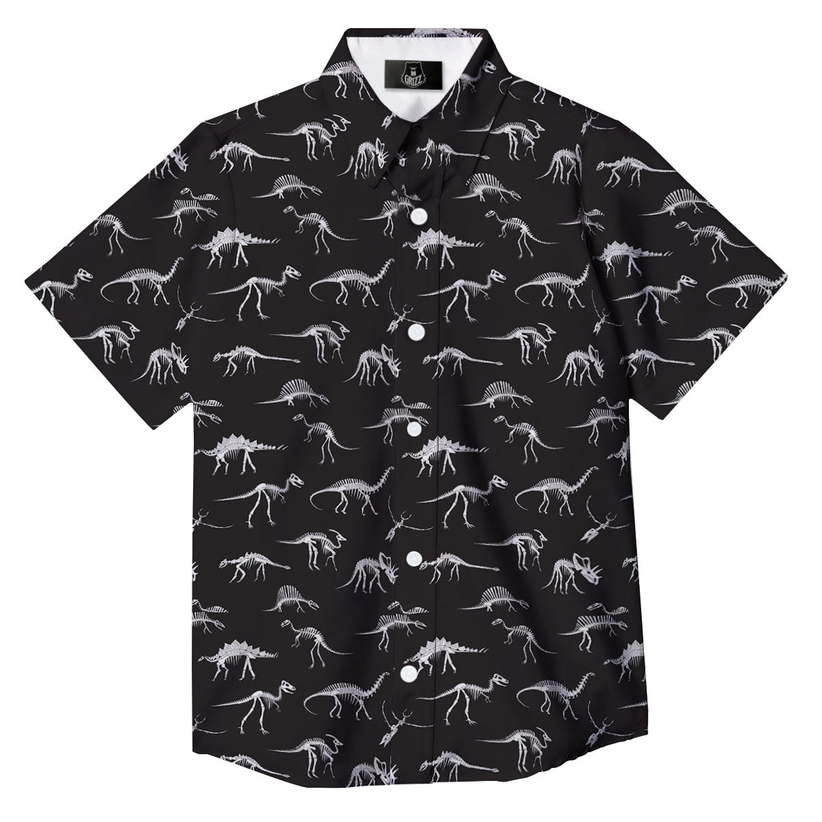 Fossil Dino Skeleton Print Pattern Button Up Shirt-grizzshop