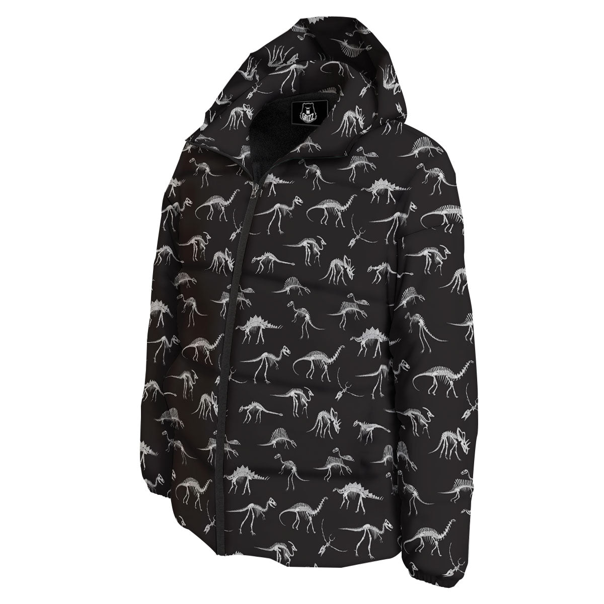 Fossil Dino Skeleton Print Pattern Down Jacket-grizzshop