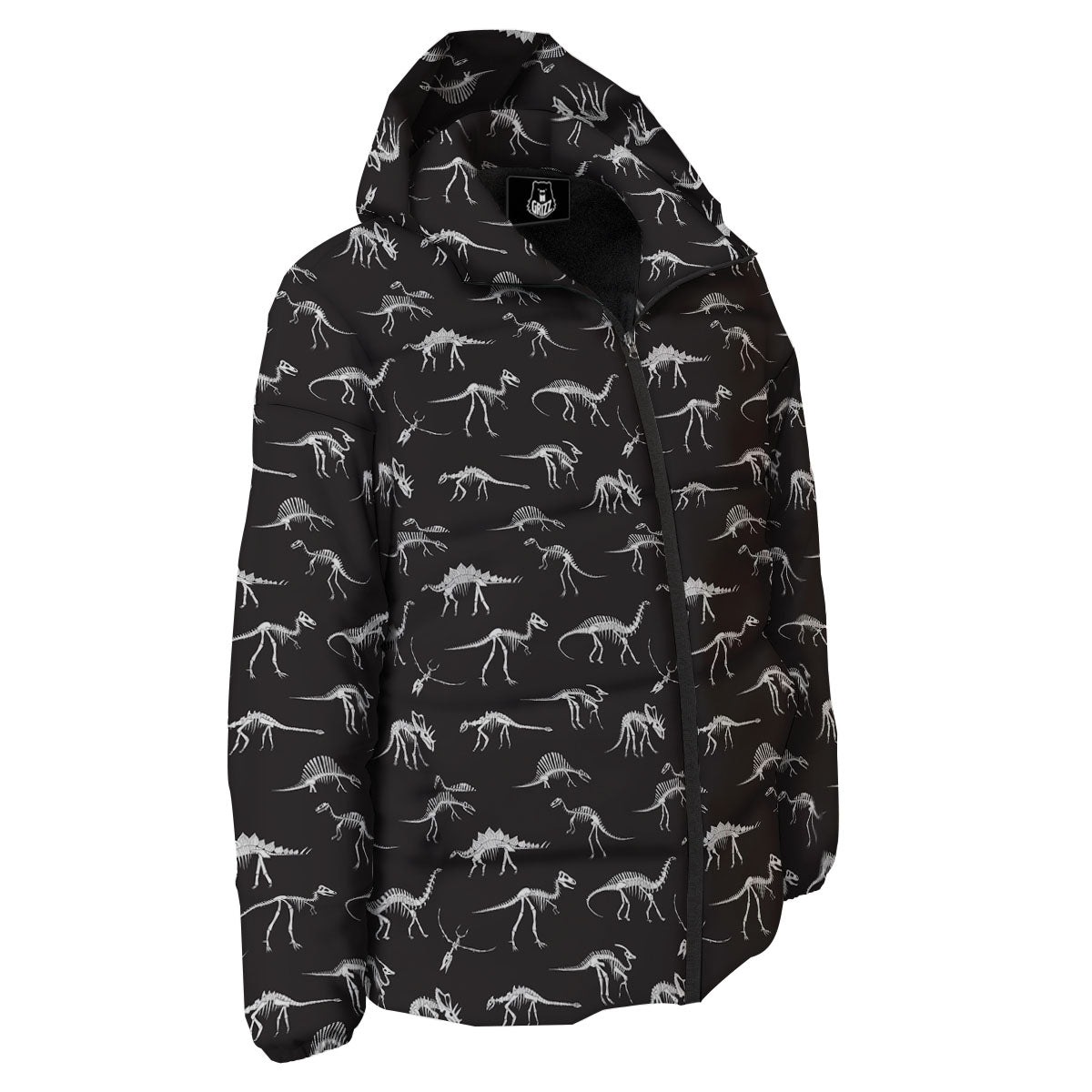 Fossil Dino Skeleton Print Pattern Down Jacket-grizzshop