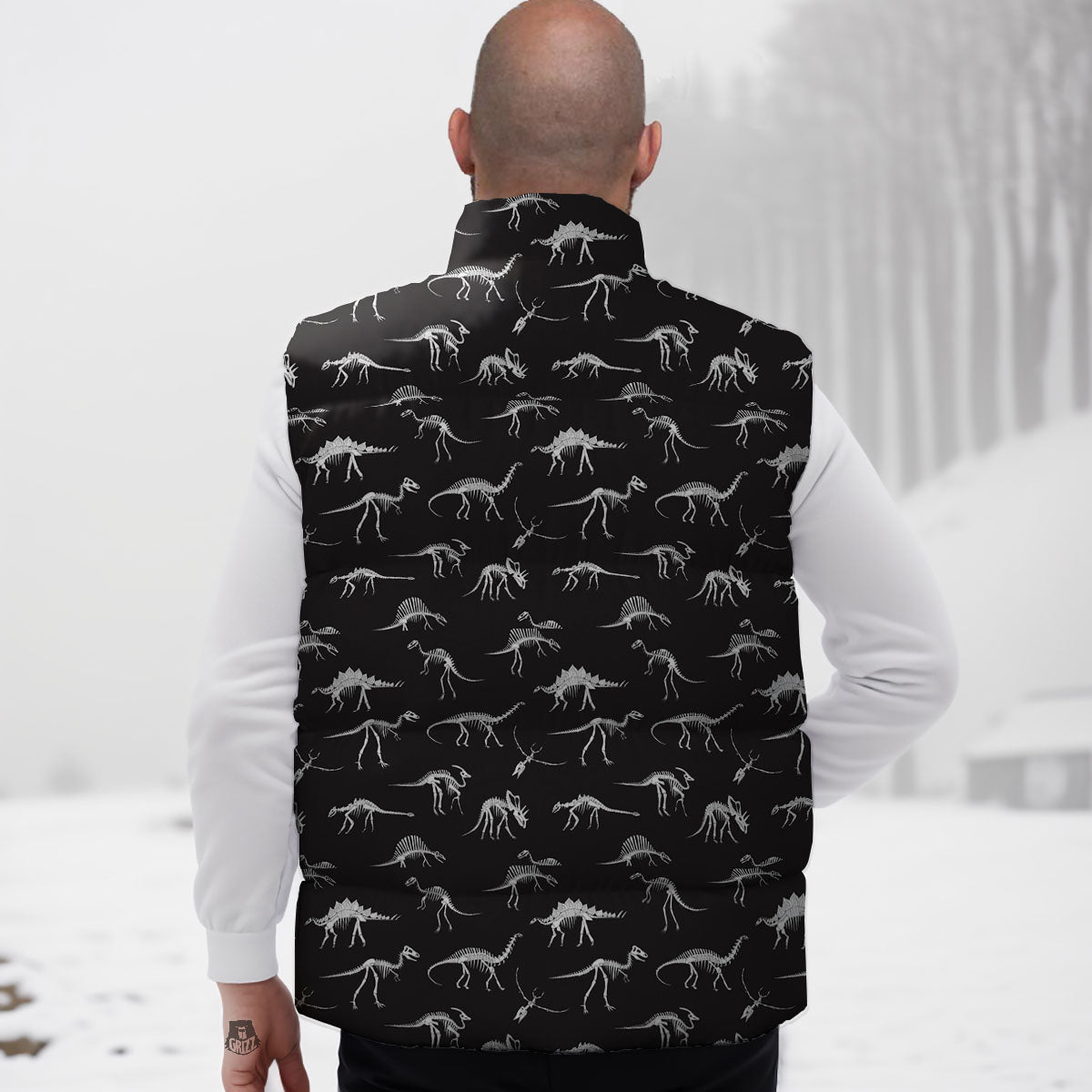 Fossil Dino Skeleton Print Pattern Down Vest-grizzshop