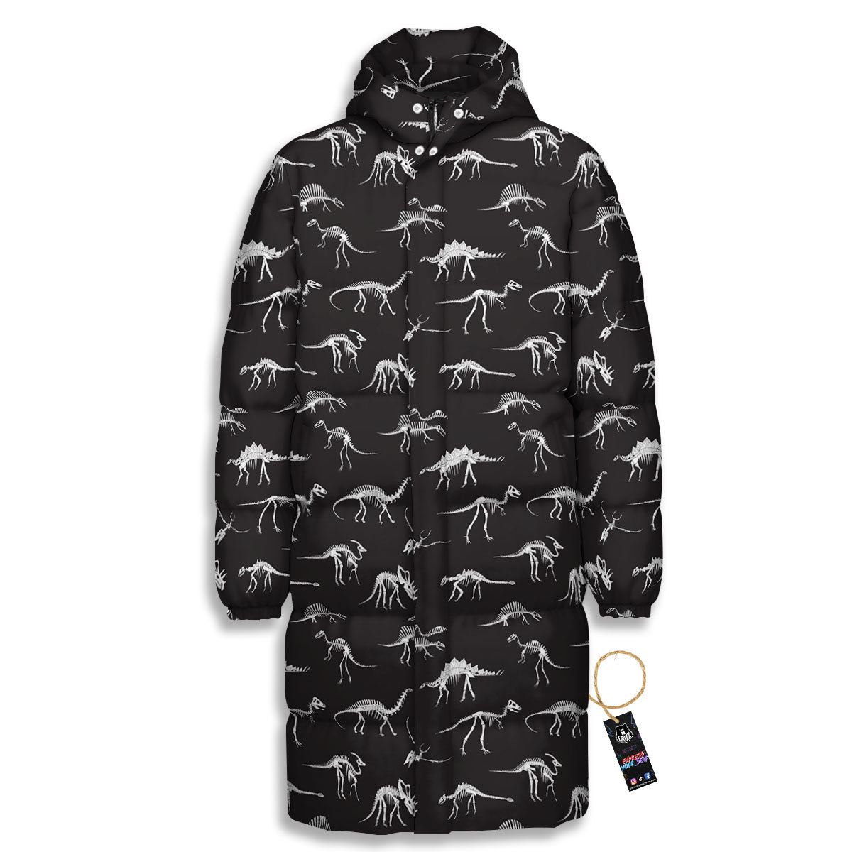 Fossil Dino Skeleton Print Pattern Long Down Jacket-grizzshop