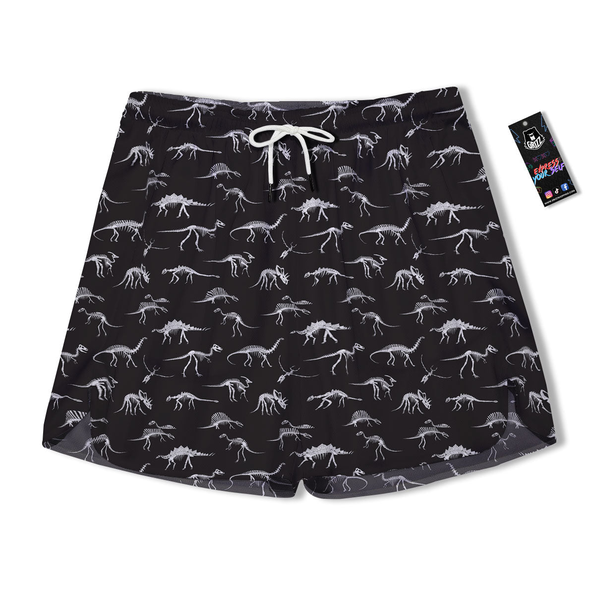 Fossil Dino Skeleton Print Pattern Men's Running Shorts-grizzshop