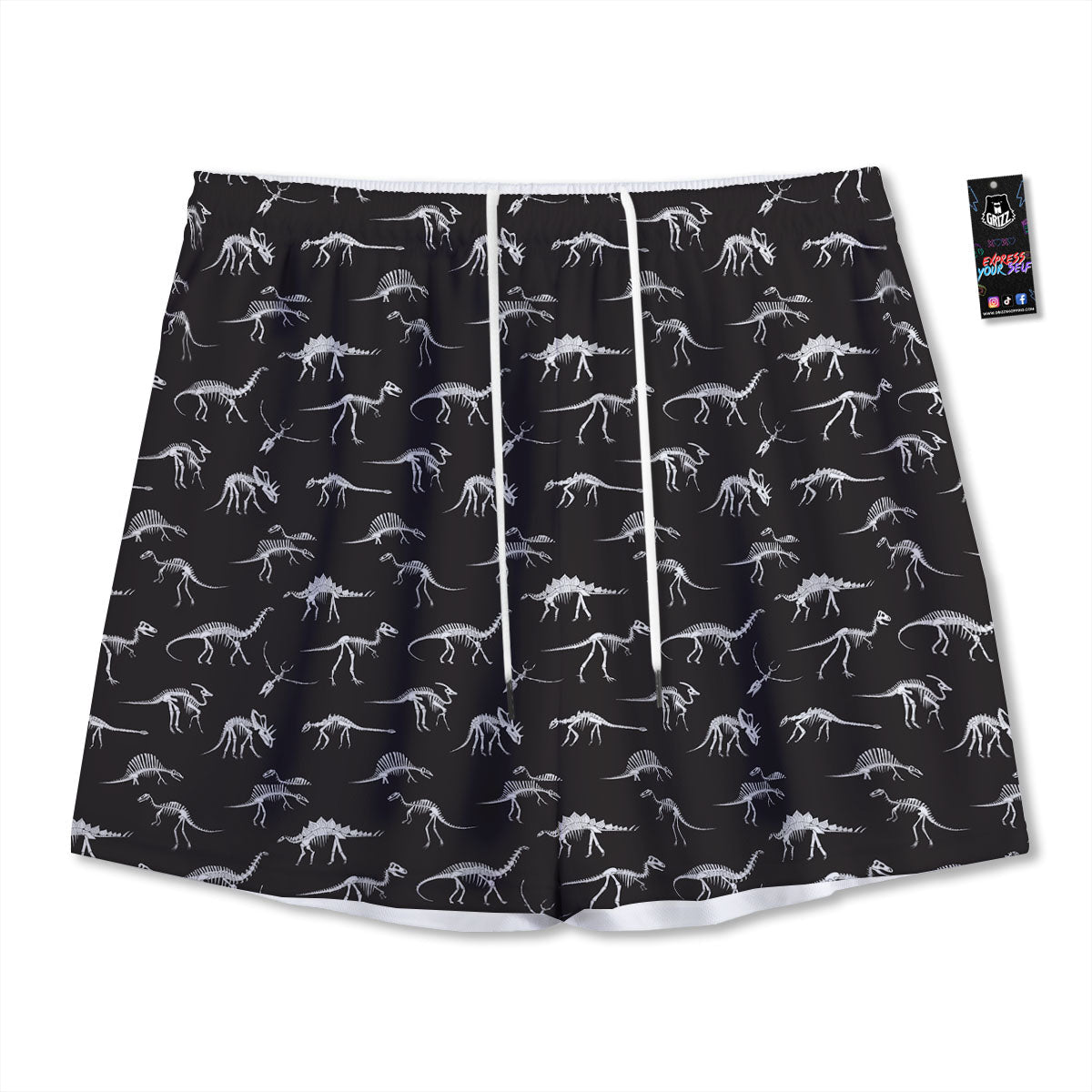 Fossil Dino Skeleton Print Pattern Mesh Shorts-grizzshop