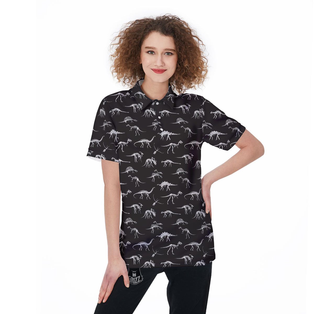 Fossil Dino Skeleton Print Pattern Women's Golf Shirts-grizzshop