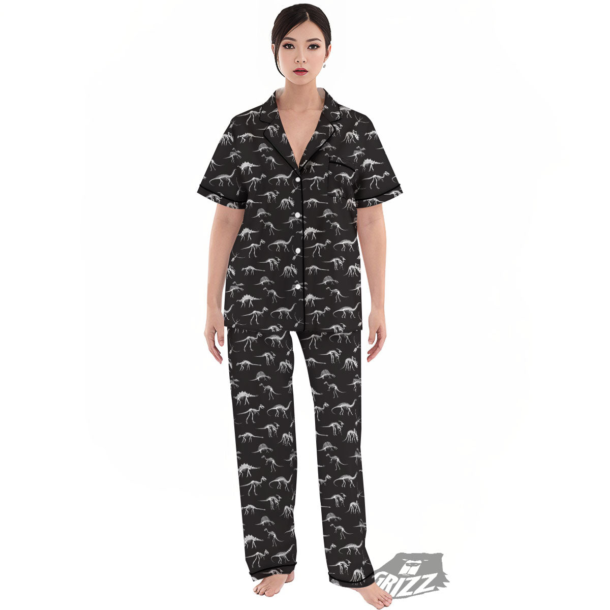 Fossil Dino Skeleton Print Pattern Women's Pajamas Set-grizzshop