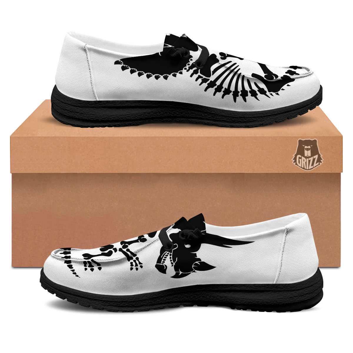 Fossil Dinosaur Monochrome Print Black Loafers-grizzshop