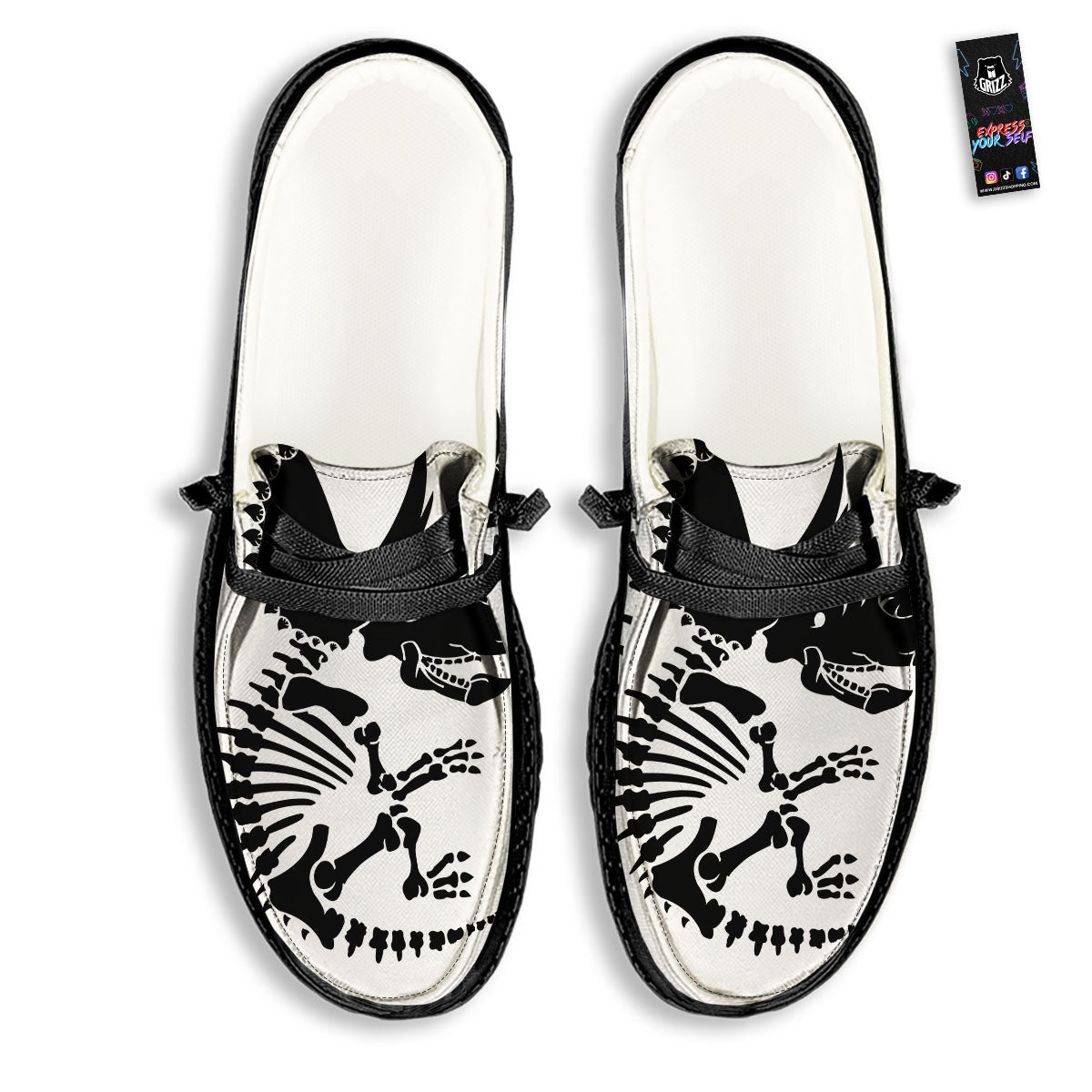 Fossil Dinosaur Monochrome Print Black Loafers-grizzshop