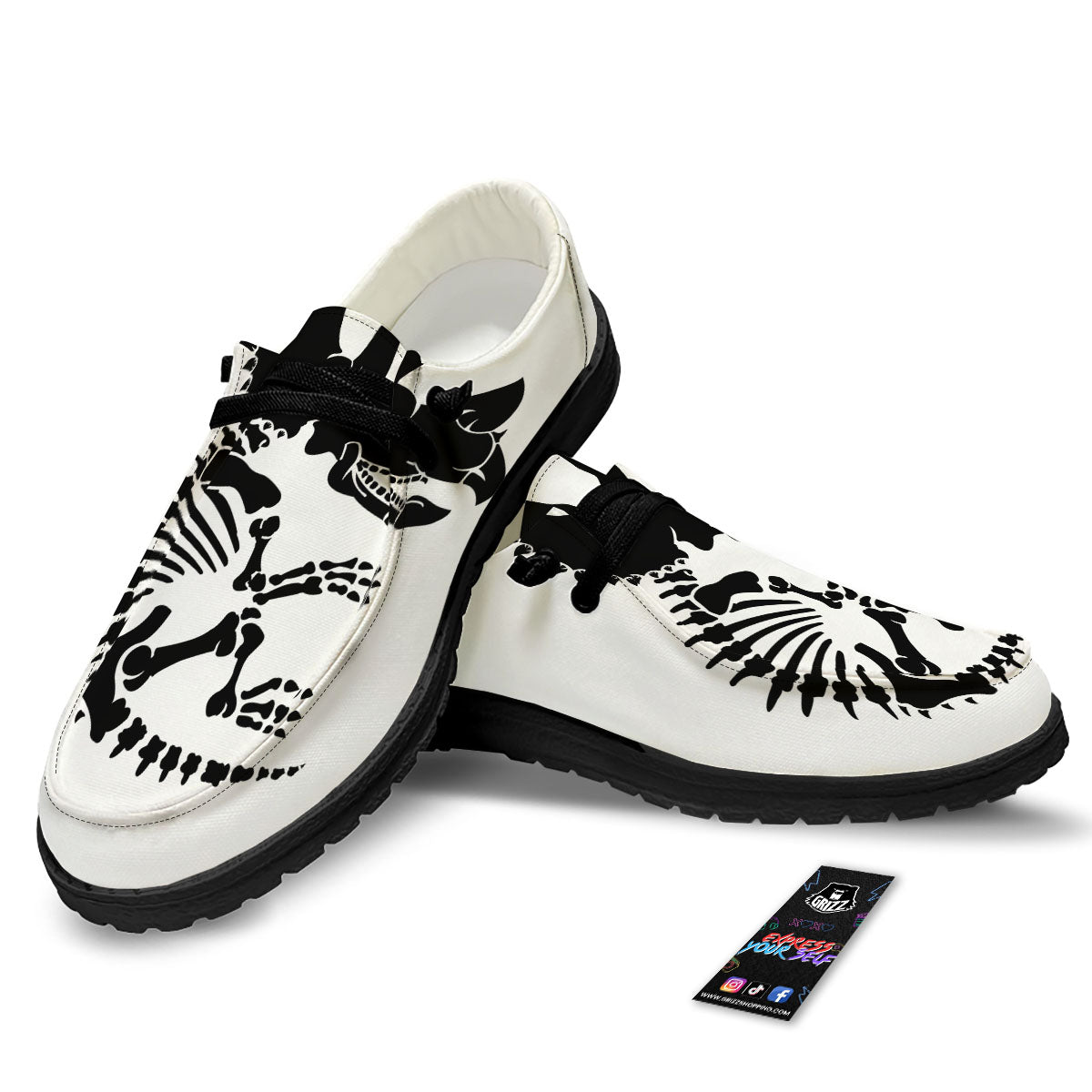 Fossil Dinosaur Monochrome Print Black Loafers-grizzshop
