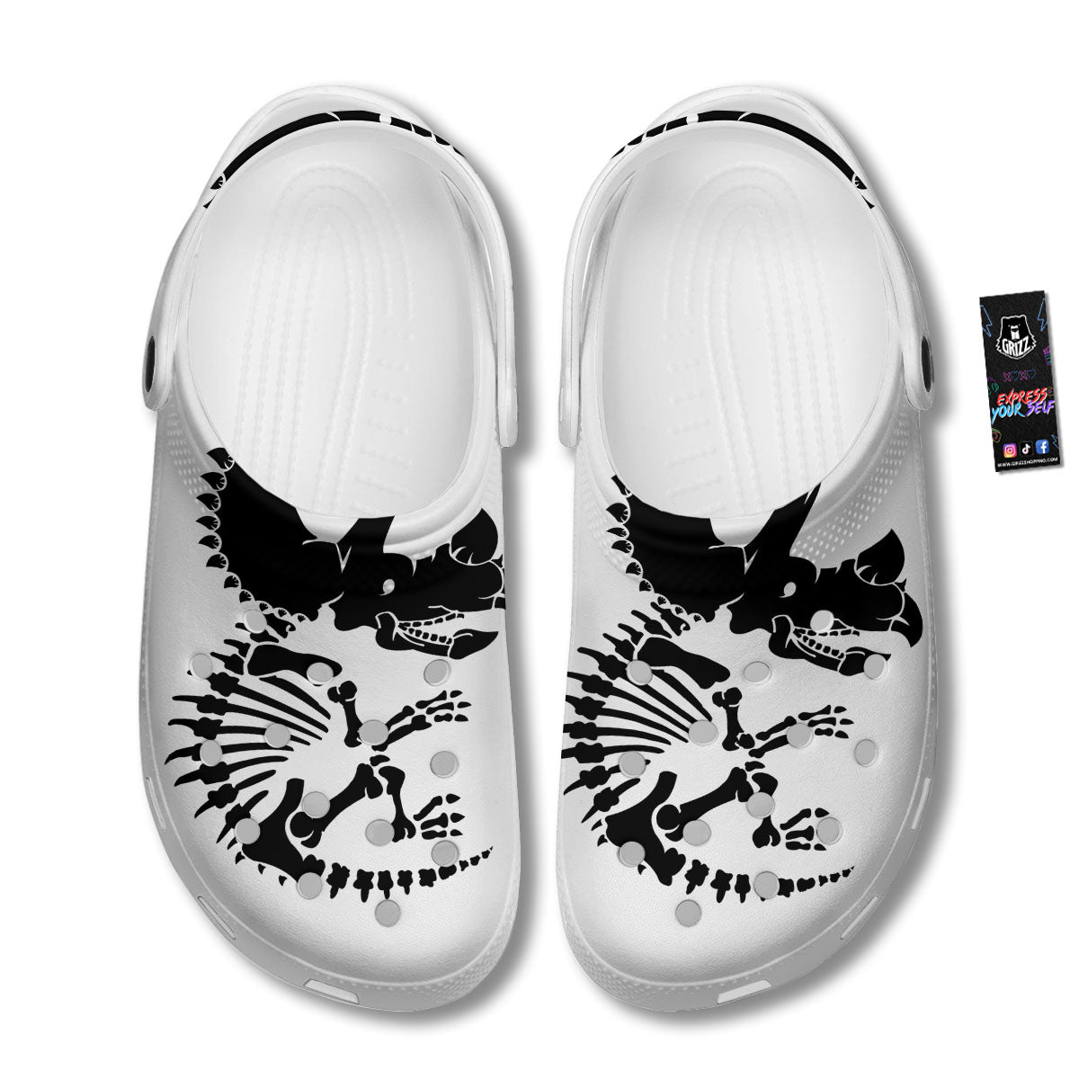 Fossil Dinosaur Monochrome Print Clog-grizzshop