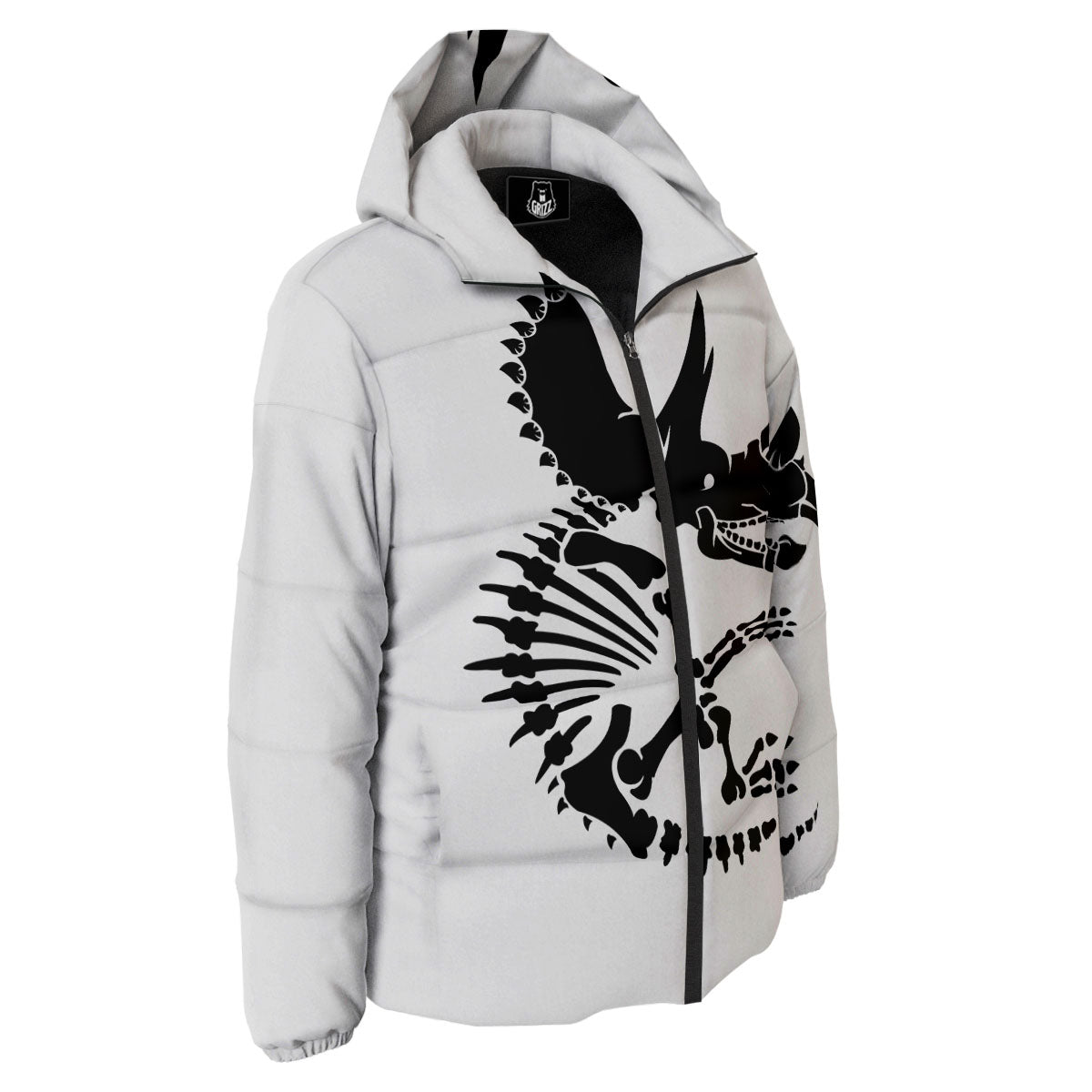 Fossil Dinosaur Monochrome Print Down Jacket-grizzshop