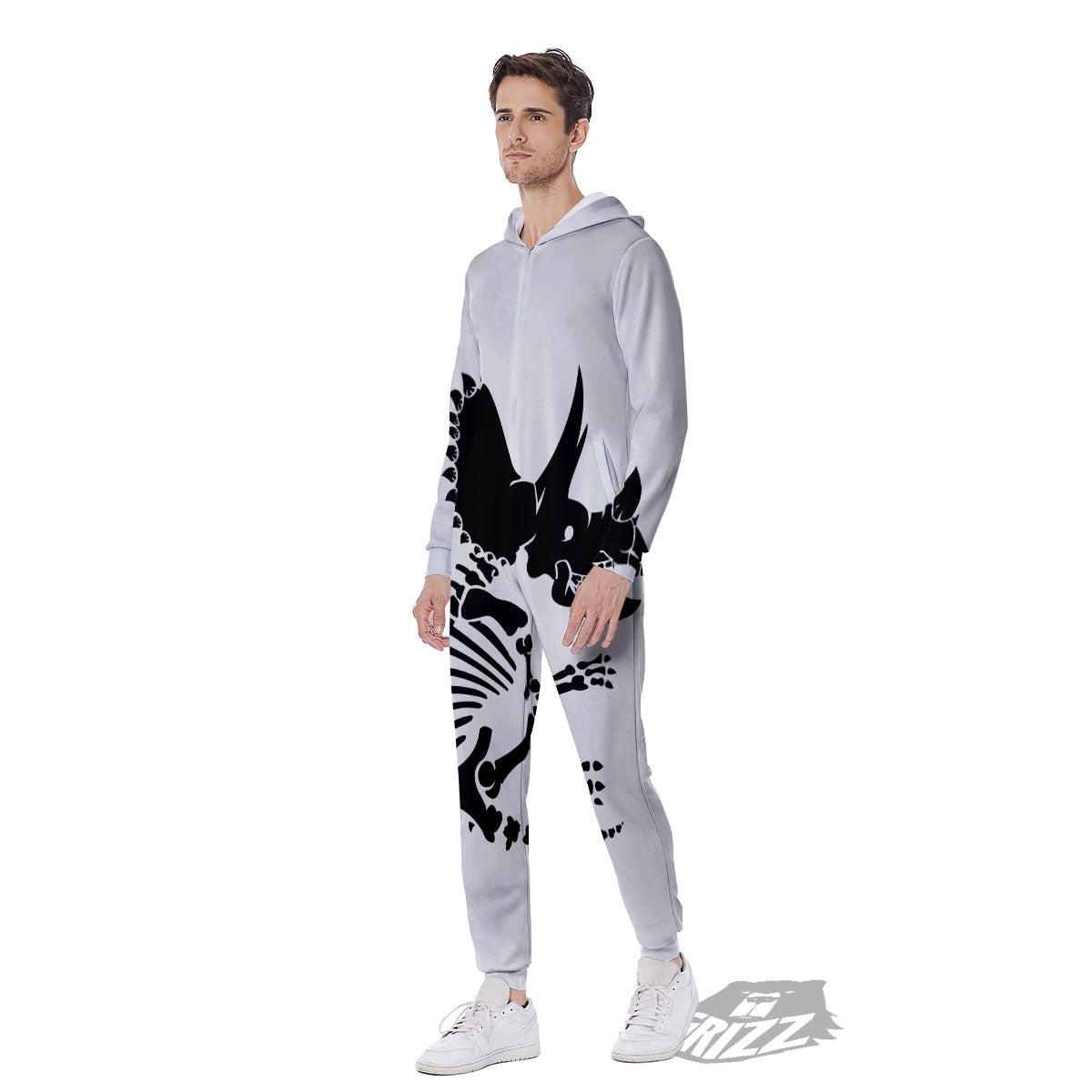 Fossil Dinosaur Monochrome Print Men's Jumpsuit-grizzshop