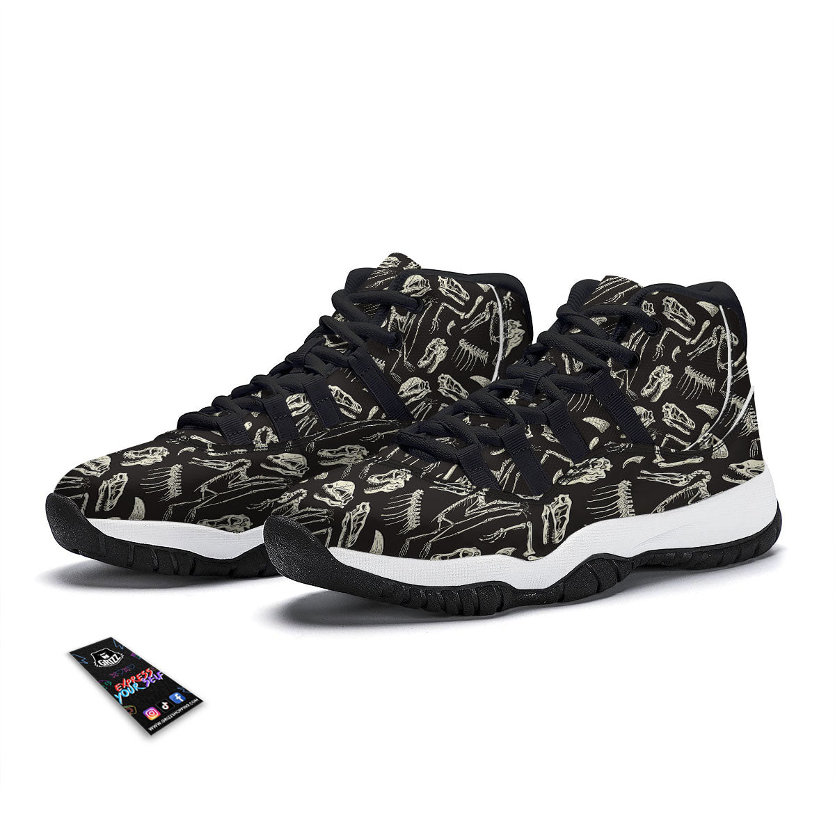 Fossil Dinosaur Monochrome Print Pattern Black Bball Shoes-grizzshop
