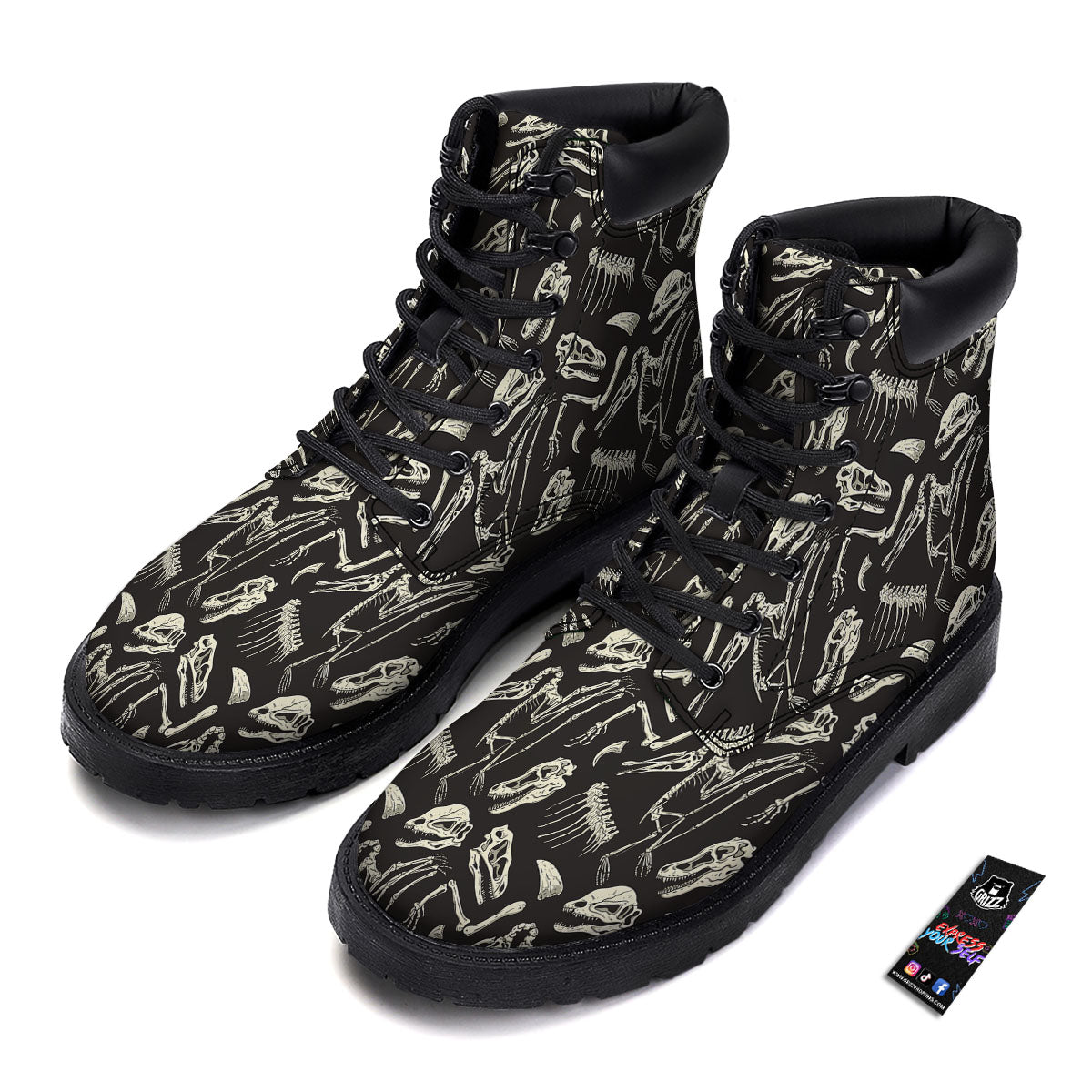 Fossil Dinosaur Monochrome Print Pattern Boots-grizzshop
