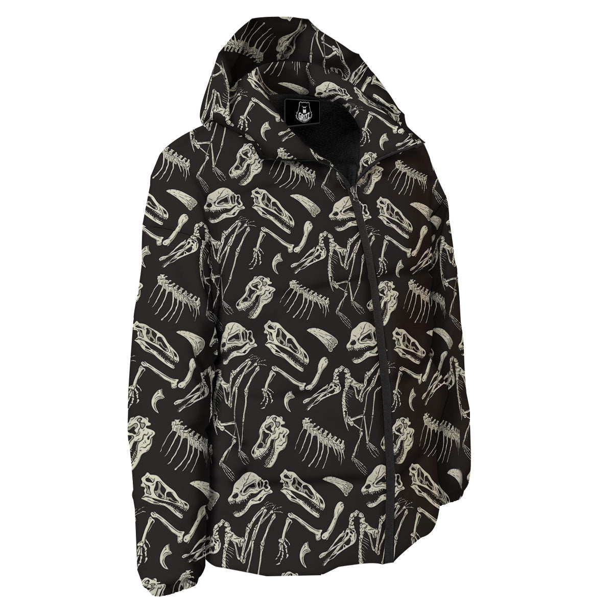 Fossil Dinosaur Monochrome Print Pattern Down Jacket-grizzshop