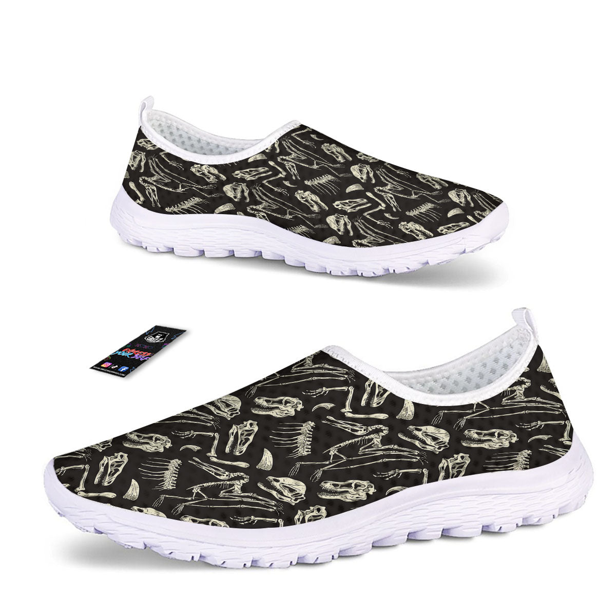 Fossil Dinosaur Monochrome Print Pattern Nurse Shoes-grizzshop