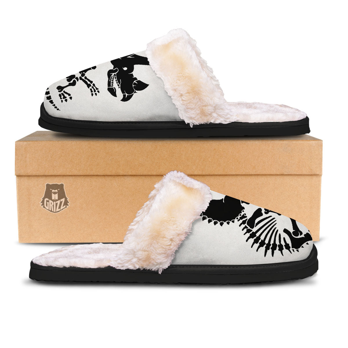 Fossil Dinosaur Monochrome Print Slippers-grizzshop