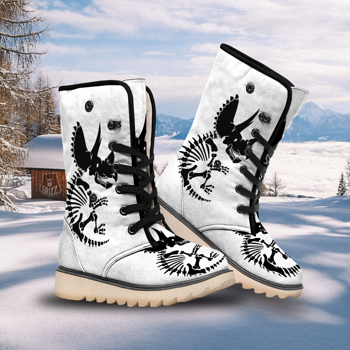 Fossil Dinosaur Monochrome Print Snow Boots-grizzshop