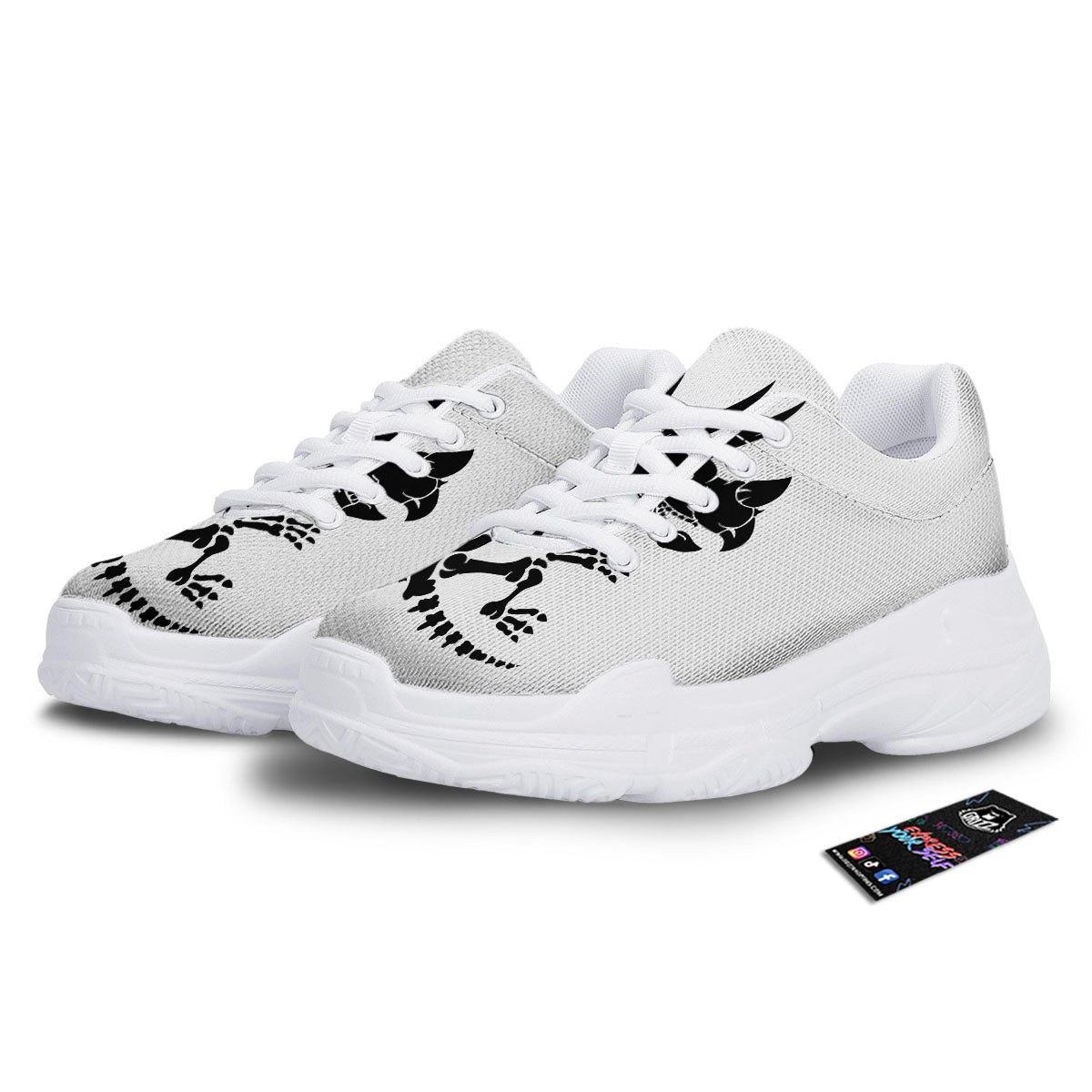 Fossil Dinosaur Monochrome Print White Chunky Shoes-grizzshop