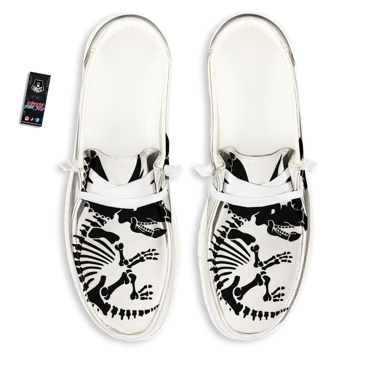 Fossil Dinosaur Monochrome Print White Loafers-grizzshop