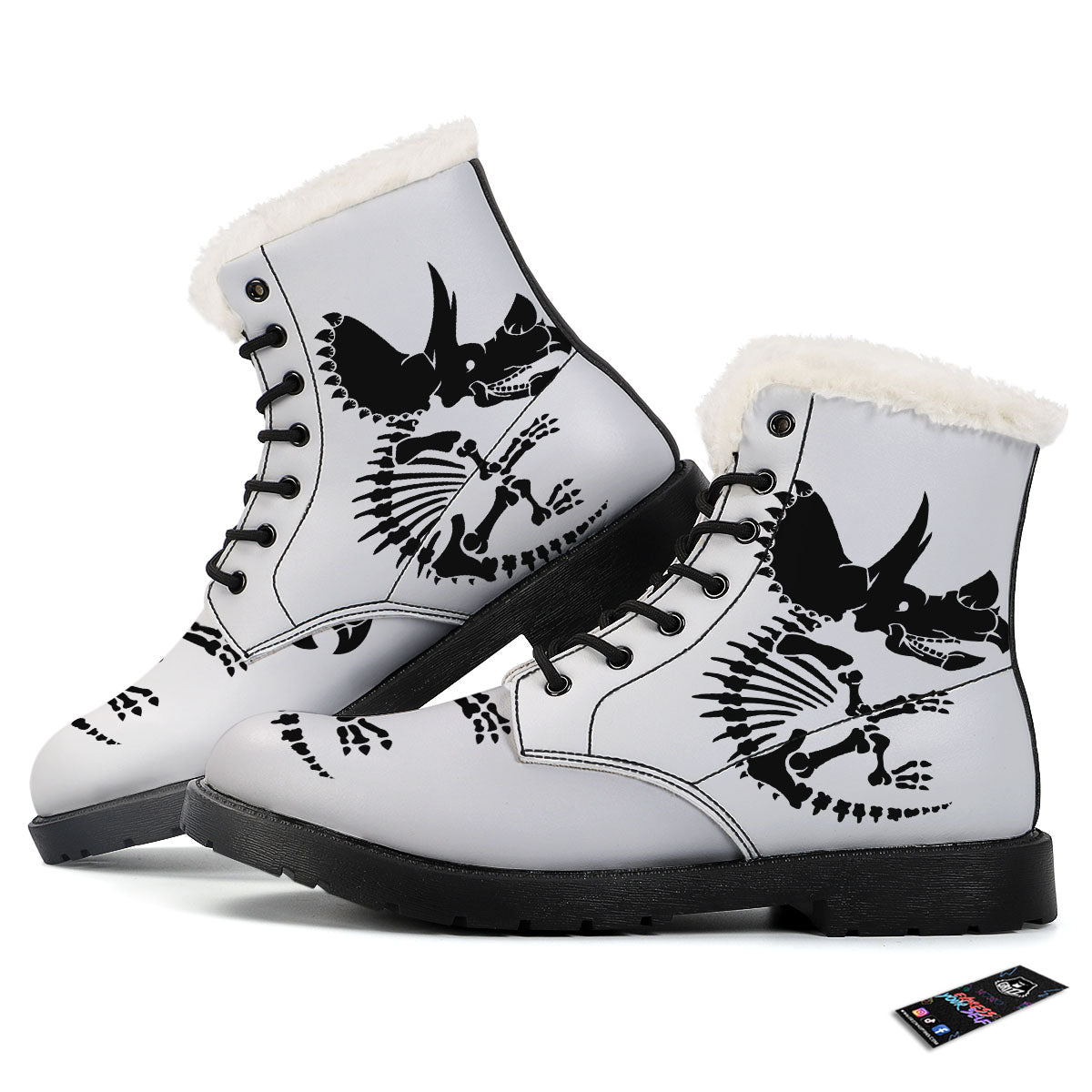 Fossil Dinosaur Monochrome Print Winter Boots-grizzshop