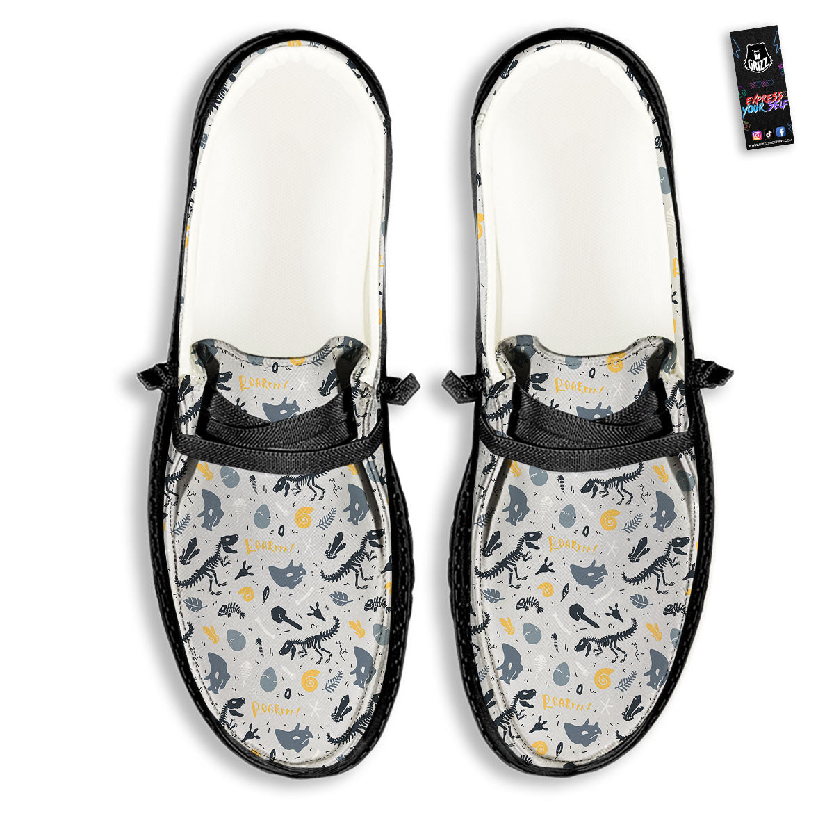 Fossil Dinosaur Print Pattern Black Loafers-grizzshop