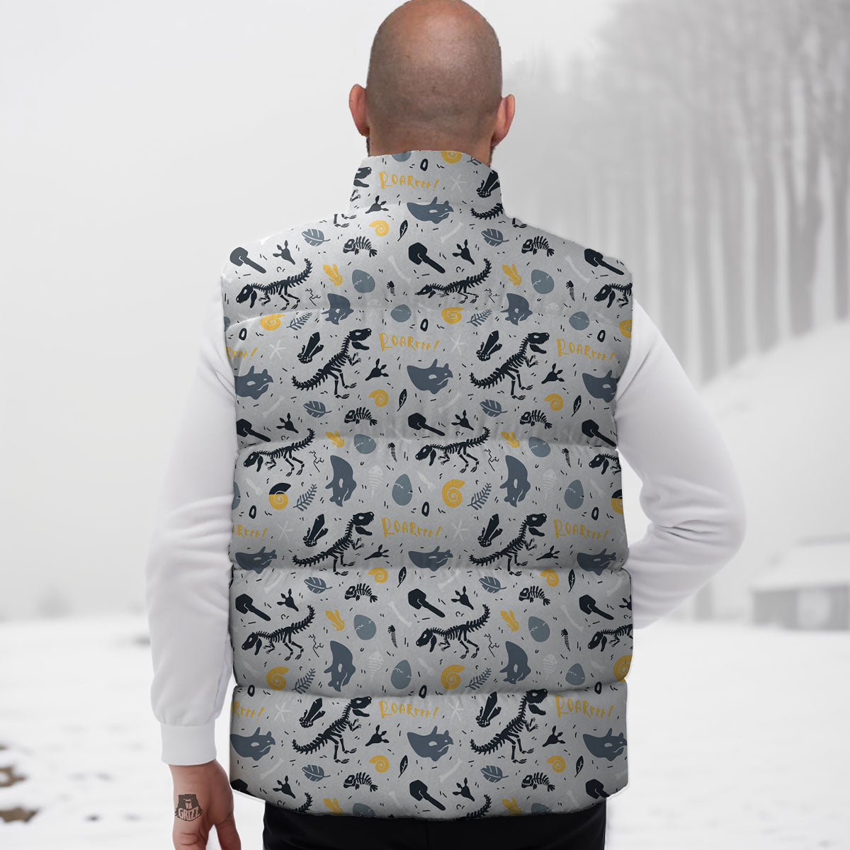 Fossil Dinosaur Print Pattern Down Vest-grizzshop