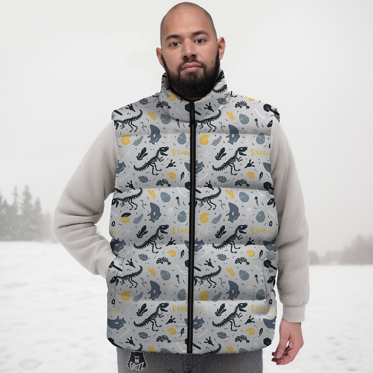 Fossil Dinosaur Print Pattern Down Vest-grizzshop