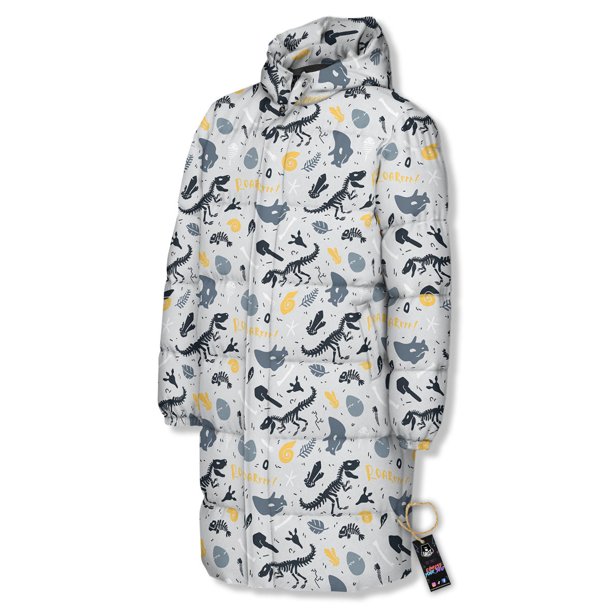 Fossil Dinosaur Print Pattern Long Down Jacket-grizzshop