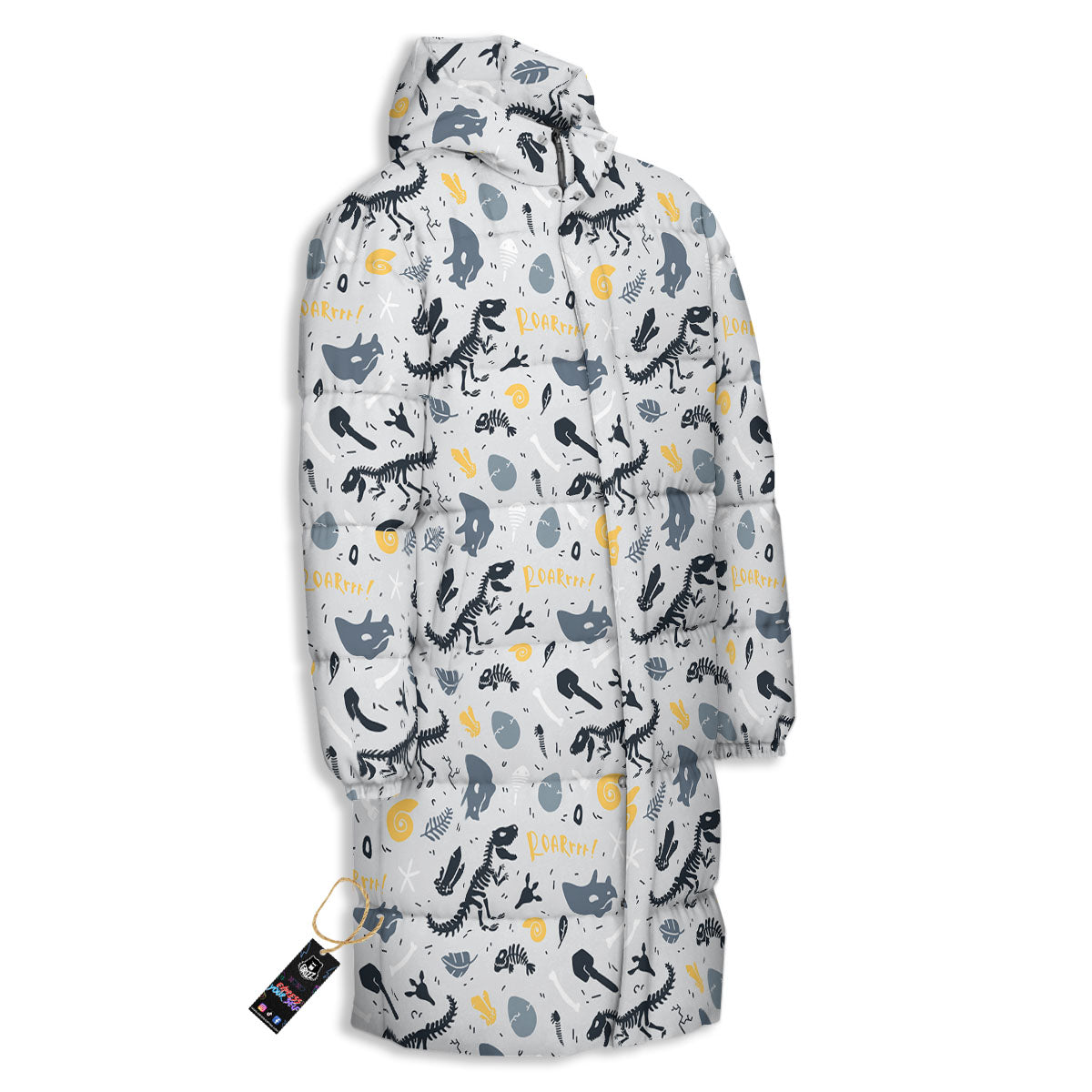Fossil Dinosaur Print Pattern Long Down Jacket-grizzshop